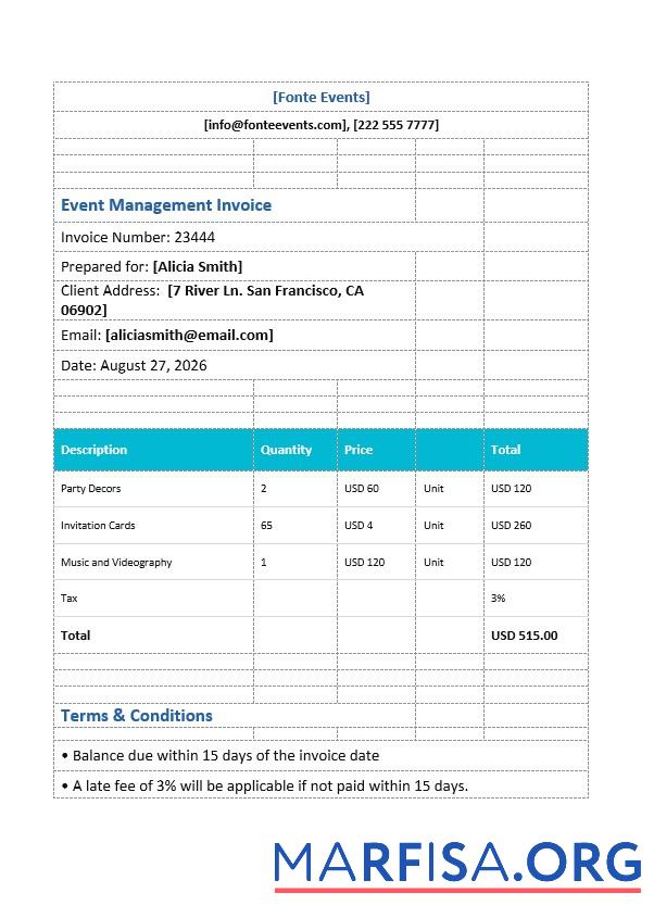Realistic Event Management Invoice Template